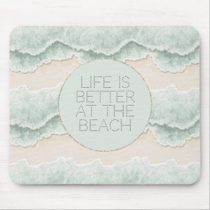 Be Happy Mint Circle Beach Aqua Waves Mouse Pad