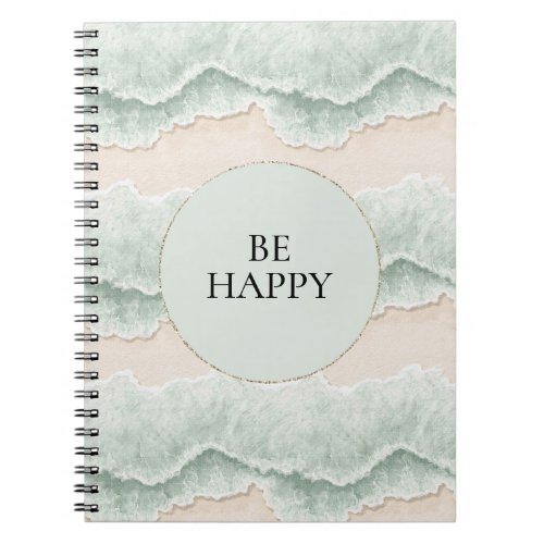 Be Happy Mint Circle Beach Aqua Waves Notebook