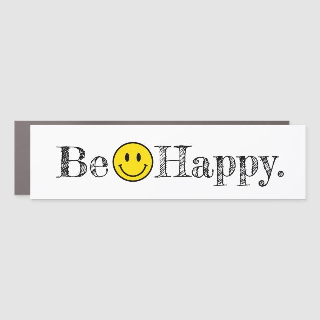 Be Happy. Modern Typography Smile Face Emoji Car Magnet (Front)