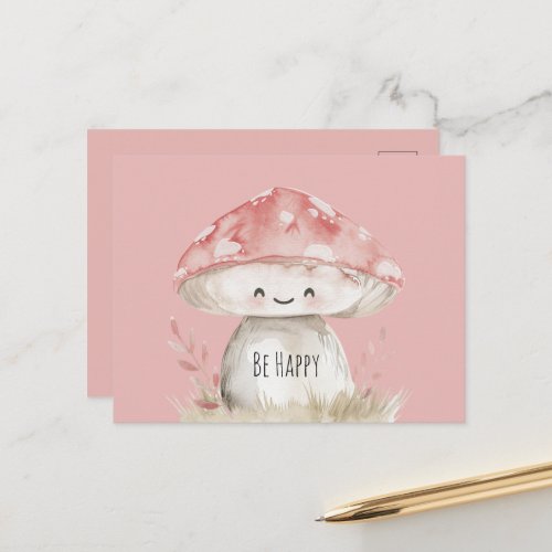 Be Happy Mushroom Postcard