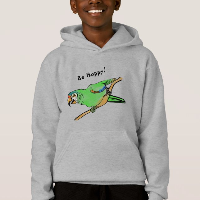 Be Happy parrot Hoodie (Front)