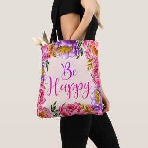 Be Happy Peony Tote Bag