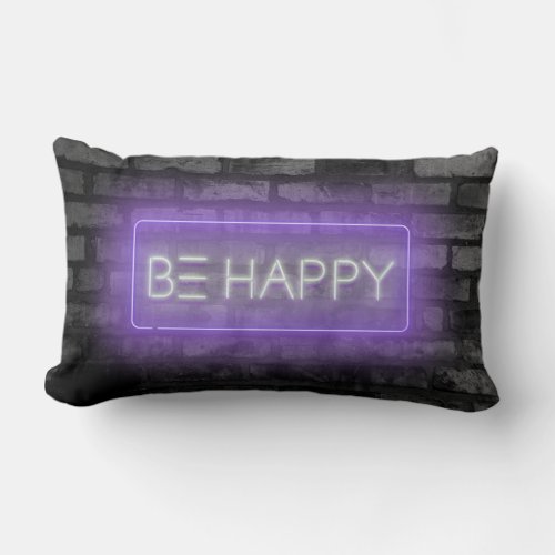 BE HAPPY Purple Neon Sign Lumbar Pillow