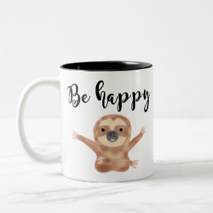 Be happy quotes Sloth watercolor animal art Two-Tone Coffee Mug