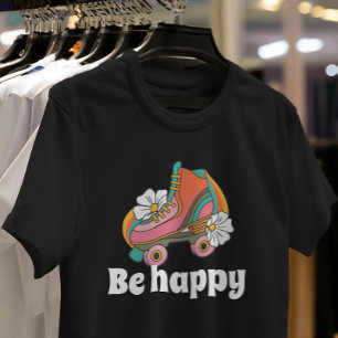 Be happy Retro 70s groovy Rollers daisy flower T-Shirt