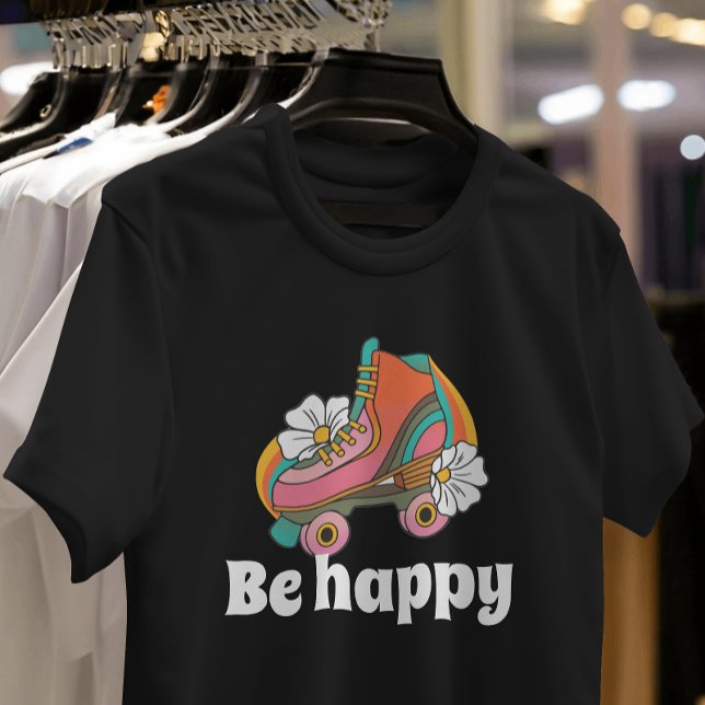 Be happy Retro 70s groovy Rollers daisy flower T-Shirt (Creator Uploaded)
