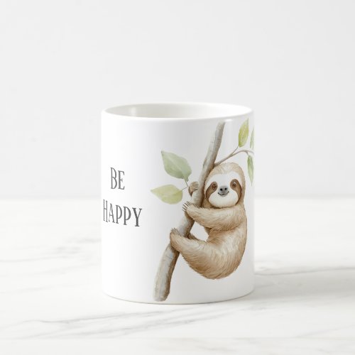 Be Happy Sloth in Tree Coffee Mug