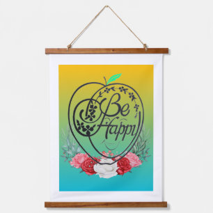 Be Happy Smiling Apple Hand drawn Topper Hanging Tapestry