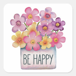 Be Happy Square Sticker