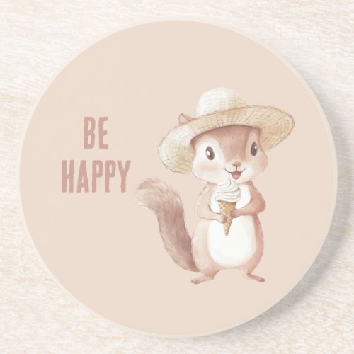 Be Happy Squirrel Ice Cream Cone Coaster