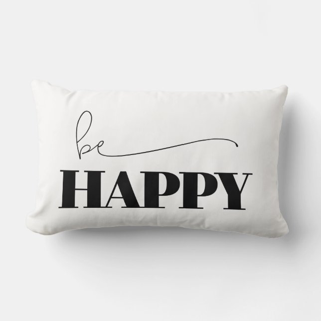 Be Happy Typography Lumbar Pillow (Front)