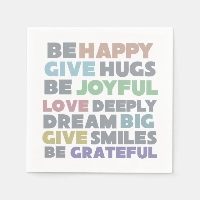 Be Happy Typography Paper Napkins (Front)