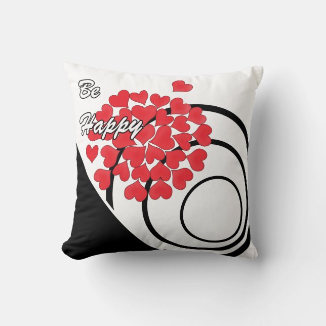 Be happy!, typography, wish, heart, wedding, love, throw pillow (Front)