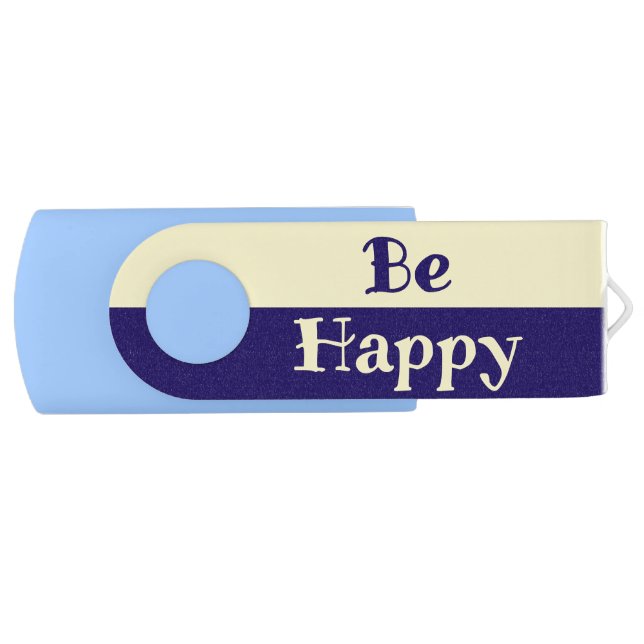 Be Happy USB Flash Drive (Butter Yellow & Blue) (Front)