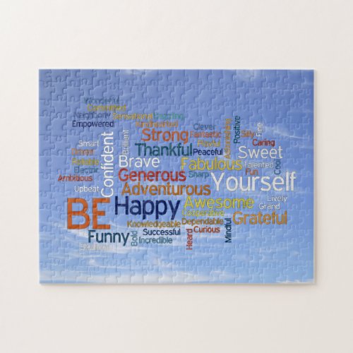 Be Happy Word Cloud in Blue Sky Inspire Jigsaw Puzzle