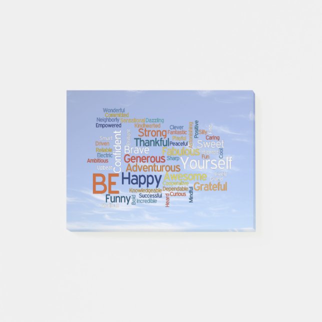 Be Happy Word Cloud in Blue Sky Inspire Post-it Notes (Front)