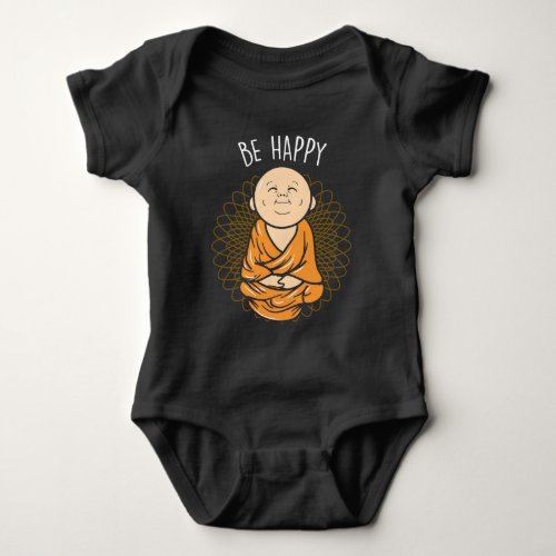 Be Happy Zen Little Buddha Mandala Buddhist Baby Bodysuit