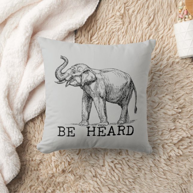 Be Heard Cute Elephant Throw Pillow (Blanket)