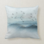 Be Here Now Mountain Landscape Scene Throw Pillow<br><div class="desc">Design features the phrase Be Here Now against a dreamy blue green mountain landscape scene.  Ideal keepsake gift for that special person.</div>