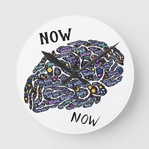 Be Here Now Purple Brain Christian Wall Clock