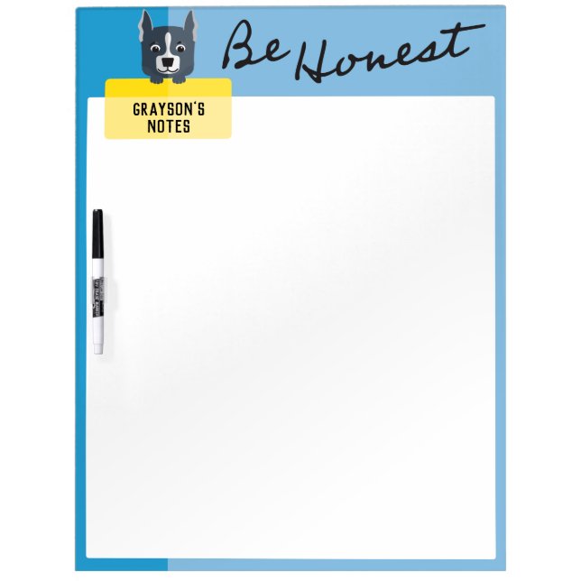 Be Honest Slate Blue Boxer With Personalized  Note Dry Erase Board (Front)