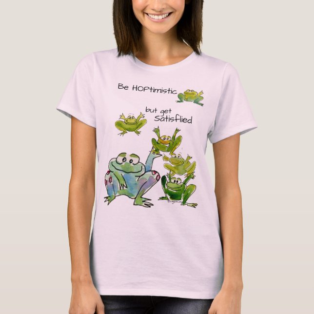 Be Hoptimistic Get Satisflied Frogs Violet T-Shirt (Front)