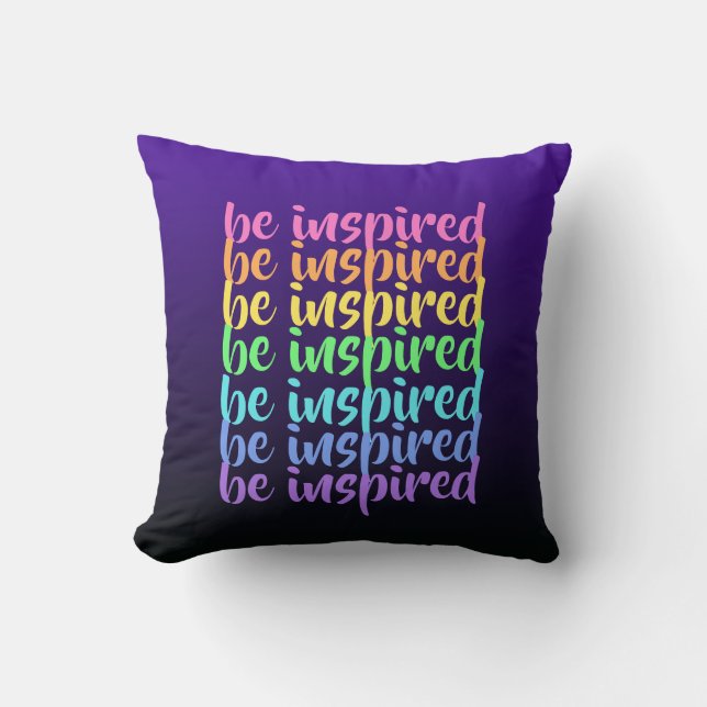 "Be Inspired" Purple Rainbow Throw Pillow (Front)