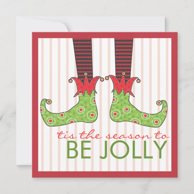 Be Jolly Fun Elf Feet Holiday Christmas Party Invitation (Front)