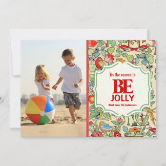 Be Jolly Vintage Floral and Bird Family Photo Card
