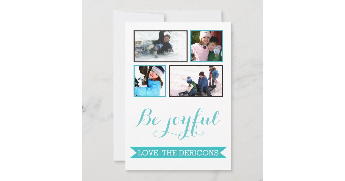 Be Joyful Aqua Banner Groupon Photo Holiday Card Zazzle Com