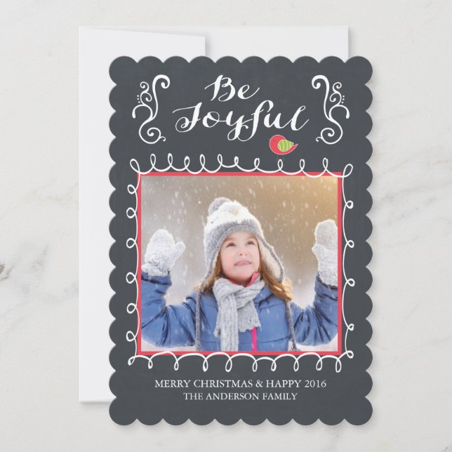 Be Joyful Chalkboard Holiday Christmas Photo Card (Front)