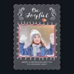 Be Joyful Chalkboard Holiday Christmas Photo Card<br><div class="desc">Send a modern & unique christmas card this year that your family and friends will love. Our contemporary photo holiday card features a whimsical white & red frame for your photo with stylish bracket flourishes showcasing the typography saying "be joyful" set on a black chalkboard background. The back offers you...</div>