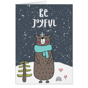 Be Joyful, Cute Bear Illustration, Christmas Cards