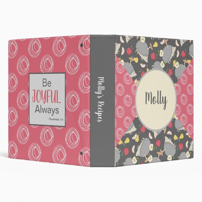 Be Joyful Hedgehog & Pink Pattern 3 Ring Binder (Background)