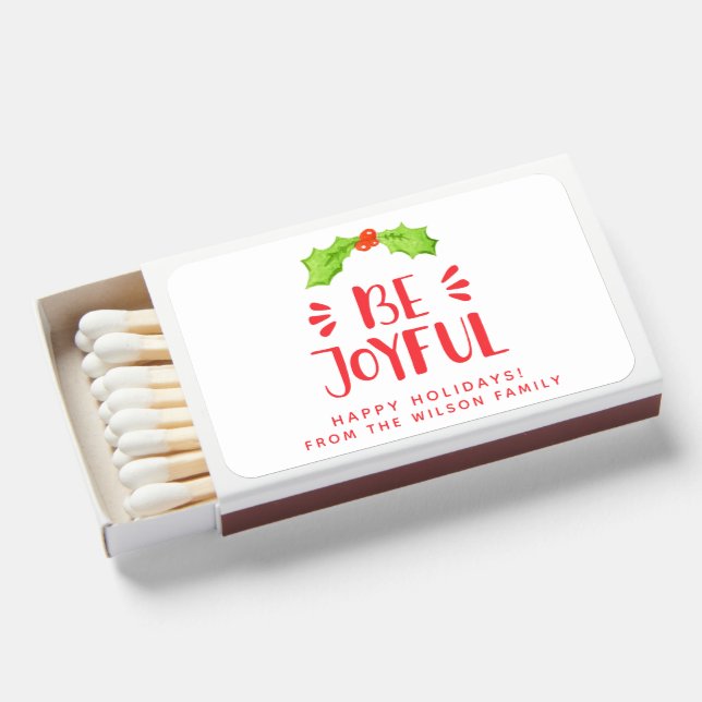 Be Joyful - Holly Leaf Christmas Matchboxes (Front Open)