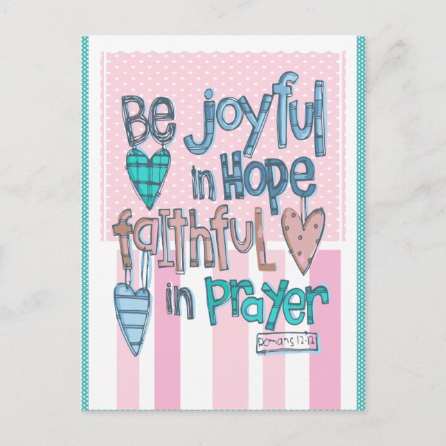 Be Joyful in Faith Pink Postcard (Front)