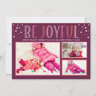 Be Joyful | Pink Modern Holiday Photo Collage
