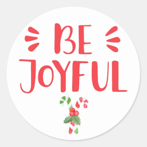 Be Joyful  Watercolor Candy Cane Christmas Classic Round Sticker