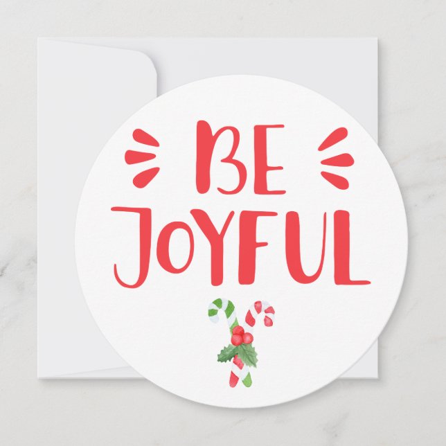 Be Joyful | Watercolor Candy Cane Christmas Holiday Card (Front)