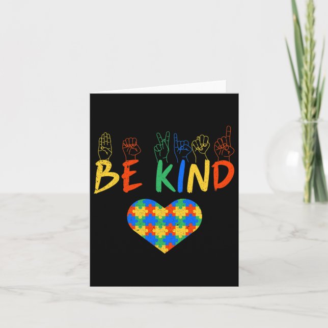 Be Kind Asl American Sign Language Autism Awarenes Card (Front)