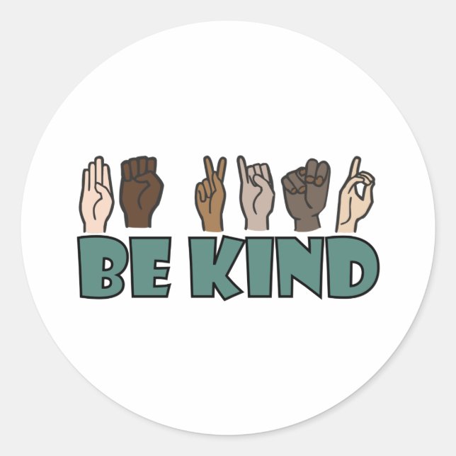 Be Kind ASL American Sign Language Classic Round Sticker (Front)