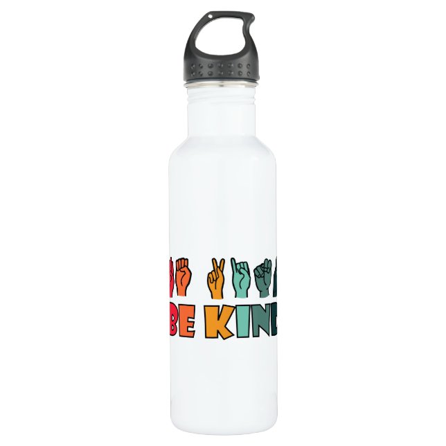 Be Kind ASL American Sign Language Stainless Steel Water Bottle (Front)
