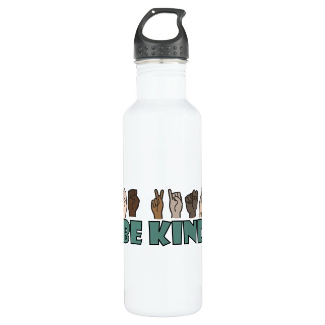 Be Kind ASL American Sign Language Stainless Steel Water Bottle (Front)