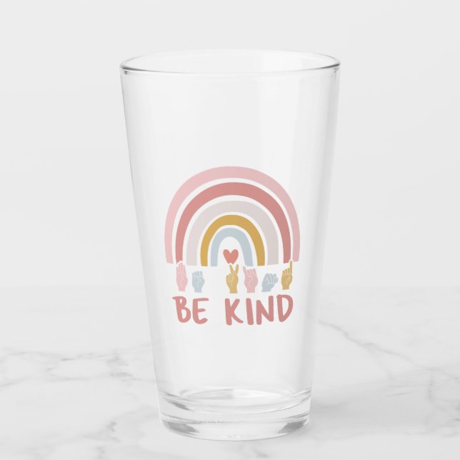 Be Kind ASL III - American Sign Language Glass (Front)