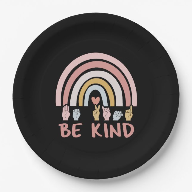 Be Kind ASL III - American Sign Language Paper Plates (Front)