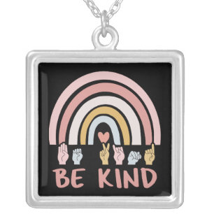 Be Kind ASL III - American Sign Language Silver Plated Necklace