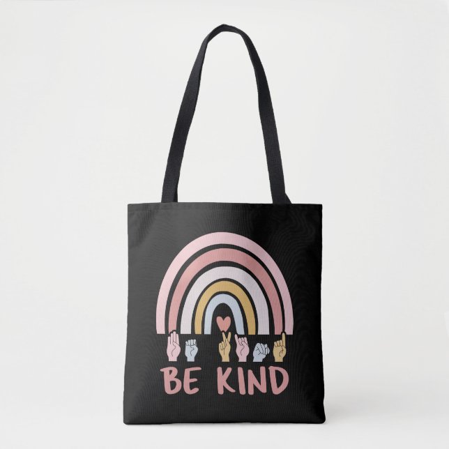 Be Kind ASL III - American Sign Language Tote Bag (Front)