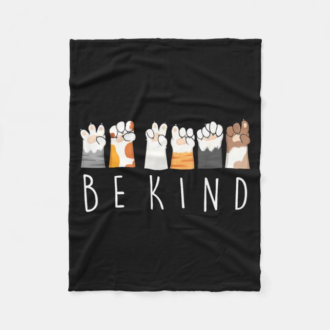 Be Kind Asl Sign Language Kindness Cat Paws Finger Fleece Blanket (Front)