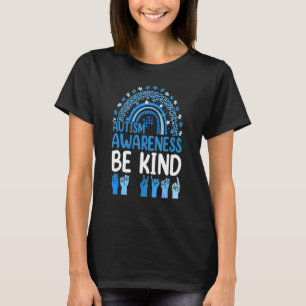 Be Kind Asl Sign Language Leopard Rainbow Autism A T-Shirt