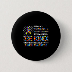 Be kind autism awareness american usa flag men button